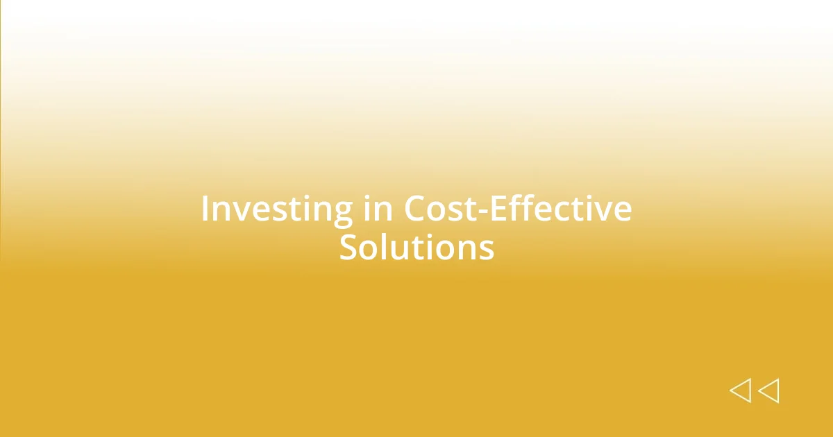 Investing in Cost-Effective Solutions